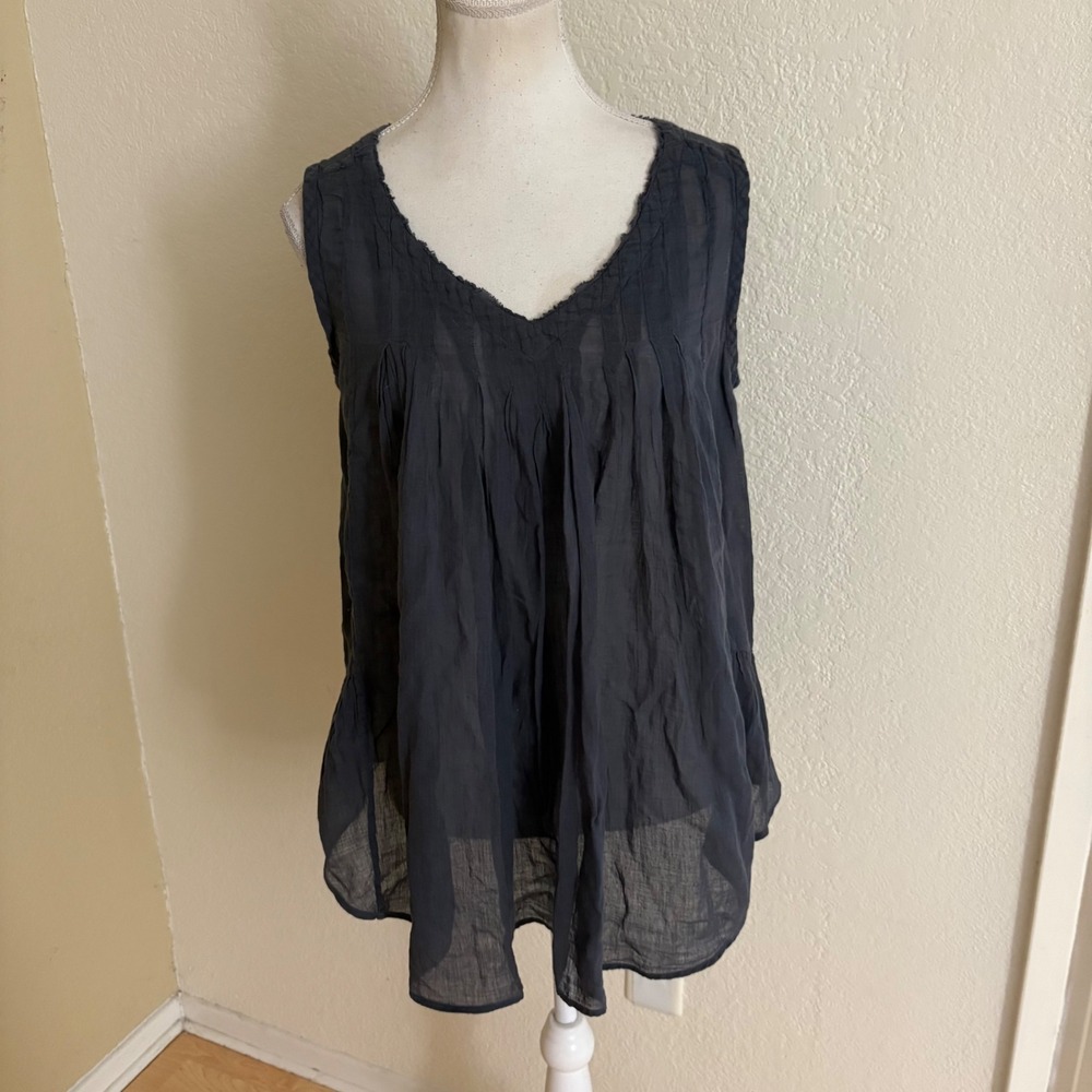 PAS DE CALAIS Gray Cotton Sleeveless Gauze Blouse‎ Size Medium